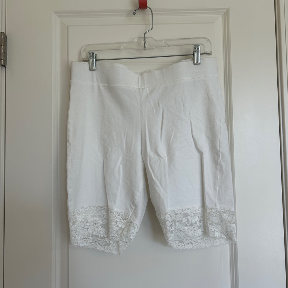 White Lace Trim Shorts